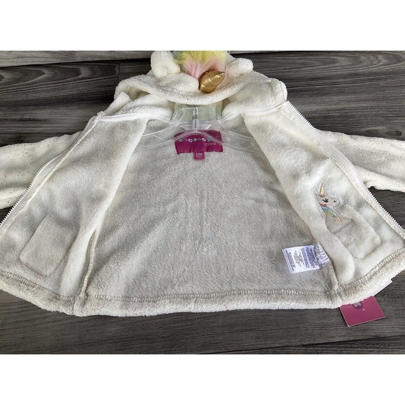 Wippette Kids Faux Fur Girls Zip Up Unicorn Sparkly Jacket Size 12 Months/white. - Picture 8 of 16